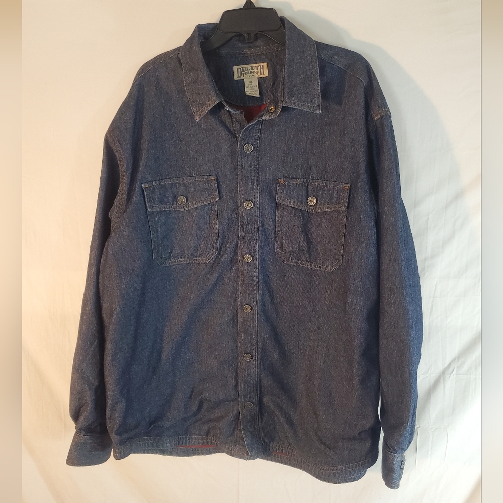 Duluth Trading Shirt Jacket Men's XL  Denim Jean Fleece Lined Work Farm Coat